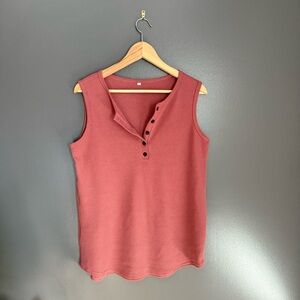 Women Mauve Thermal Thick Strap Tank Top With Button Top Size Large